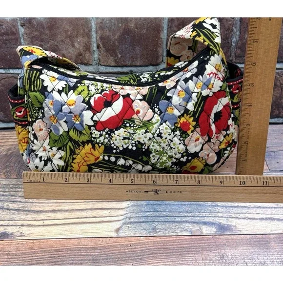 Vera Bradley Black Floral Quilted Shoulder Bag with Red, Yellow & Green Accents - Picture 2 of 8